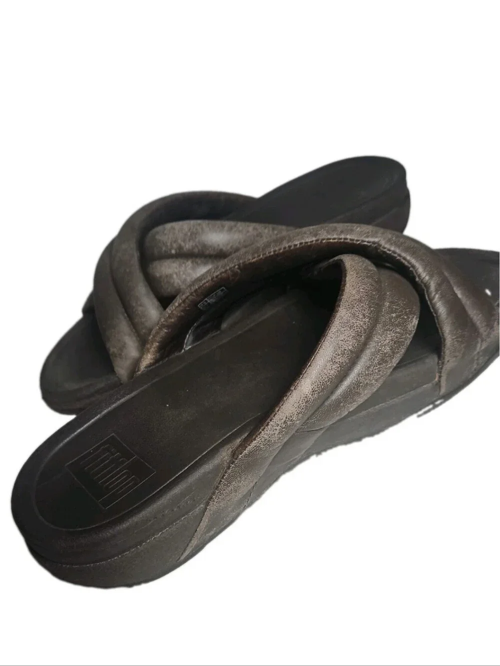 FitFlop men Brown Leather Slide Sandals Slip-On Solid 10.5 Standard[8D
